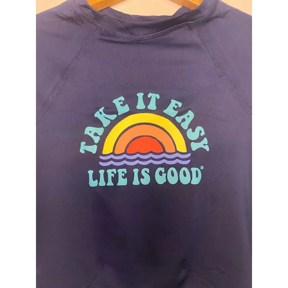 NWT Kids‎ Life Is Good Dark Blue Rash Guard Swim Shirt Size Large Beach Swim